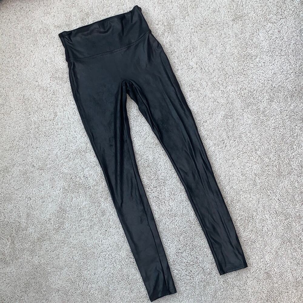 Spanx By Sara Blakely High Rise Faux Leather Leggings Black Women Petite Small